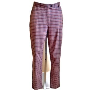ROOTS Grey/Orange Checker Print Plaid Pants